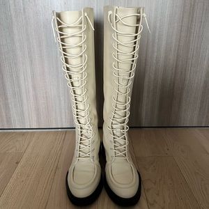 Aeyde Mathilde Creamy Calf Lace Up Tall Boots (sz. 36)